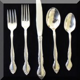 S02. Rogers & Bros. silverplate flatware set - 8 dinner knives, 8 soup spoons, 9 teaspoons, 8 dinner forks, 8 salad forks, 5 serving pieces - $95